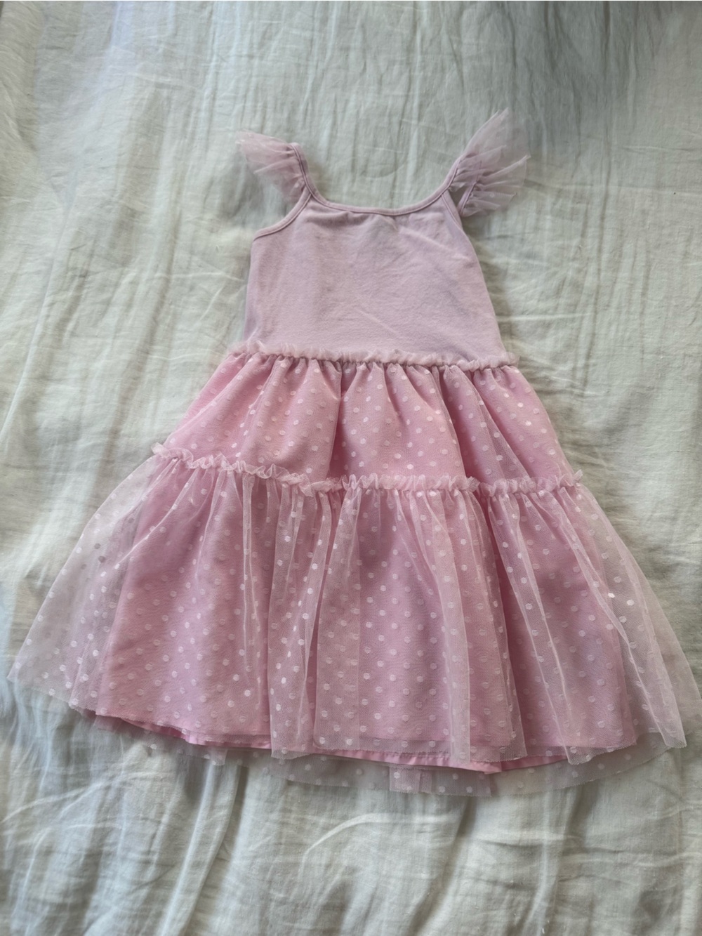 Old Navy Light Pink Polka Dot Tulle Tiered Dress